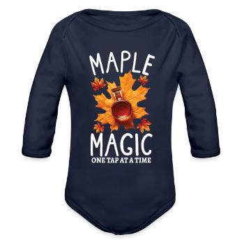 Maple Syrup Canada Tradition and Tapping - Organic Long Sleeve Baby Bodysuit - dark navy - Front