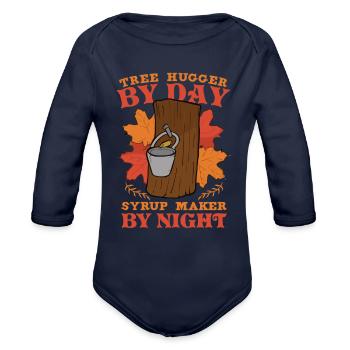 Maple Syrup Canada Tradition and Tapping - Organic Long Sleeve Baby Bodysuit - dark navy - Front