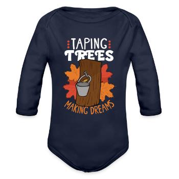 Maple Syrup Canada Tradition and Tapping - Organic Long Sleeve Baby Bodysuit - dark navy - Front