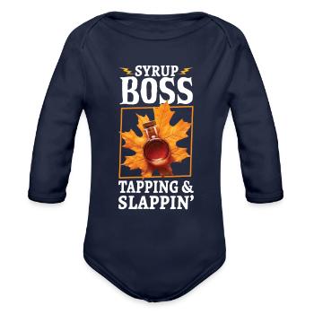 Maple Syrup Canada Tradition and Tapping - Organic Long Sleeve Baby Bodysuit - dark navy - Front