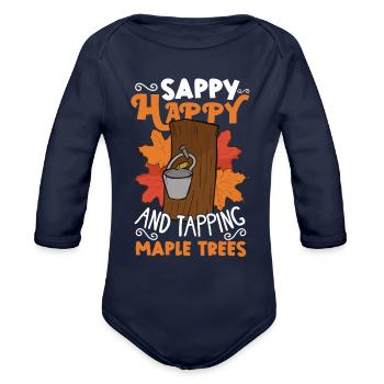 Maple Syrup Canada Tradition and Tapping - Organic Long Sleeve Baby Bodysuit - dark navy - Front