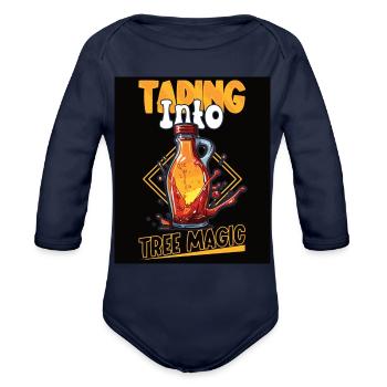 Maple Syrup Canada Tradition and Tapping - Organic Long Sleeve Baby Bodysuit - dark navy - Front