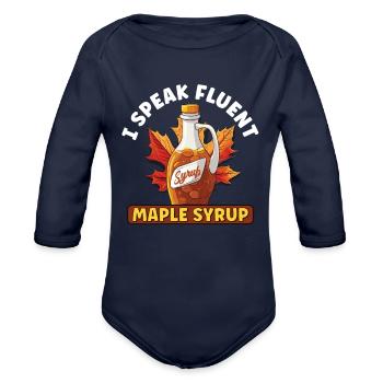 Maple Syrup Canada Tradition and Tapping - Organic Long Sleeve Baby Bodysuit - dark navy - Front