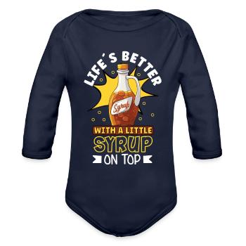 Maple Syrup Canada Tradition and Tapping - Organic Long Sleeve Baby Bodysuit - dark navy - Front