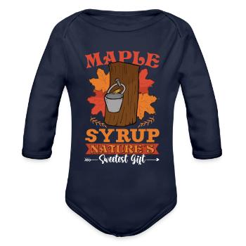 Maple Syrup Canada Tradition and Tapping - Organic Long Sleeve Baby Bodysuit - dark navy - Front