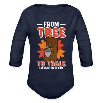 Maple Syrup Canada Tradition and Tapping - Organic Long Sleeve Baby Bodysuit - dark navy - Front