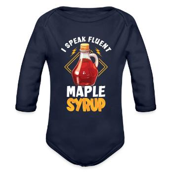 Maple Syrup Canada Tradition and Tapping - Organic Long Sleeve Baby Bodysuit - dark navy - Front