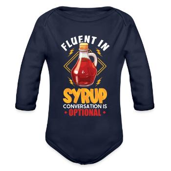 Maple Syrup Canada Tradition and Tapping - Organic Long Sleeve Baby Bodysuit - dark navy - Front