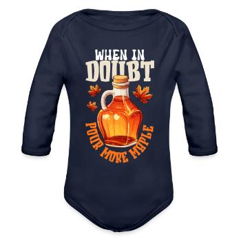 Maple Syrup Canada Tradition and Tapping - Organic Long Sleeve Baby Bodysuit - dark navy - Front