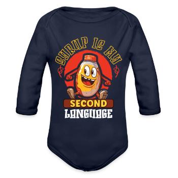 Maple Syrup Canada Tradition and Tapping - Organic Long Sleeve Baby Bodysuit - dark navy - Front