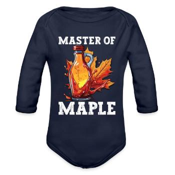 Maple Syrup Canada Tradition and Tapping - Organic Long Sleeve Baby Bodysuit - dark navy - Front