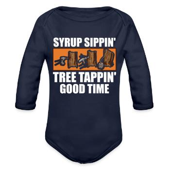 Maple Syrup Canada Tradition and Tapping - Organic Long Sleeve Baby Bodysuit - dark navy - Front