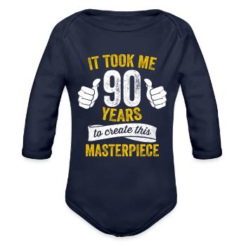 Funny 90 Years Old Joke 90th Birthday Gag Pride - Organic Long Sleeve Baby Bodysuit - dark navy - Front