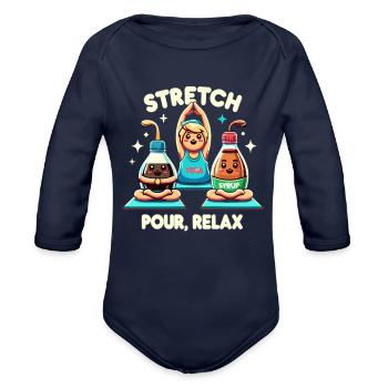Maple Syrup Canada Tradition and Tapping - Organic Long Sleeve Baby Bodysuit - dark navy - Front