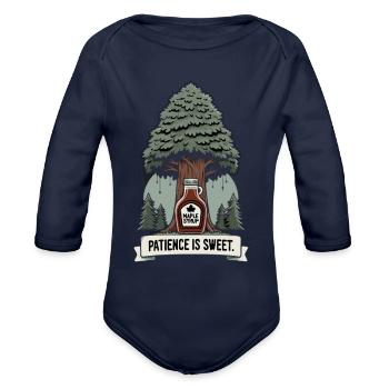 Maple Syrup Canada Tradition and Tapping - Organic Long Sleeve Baby Bodysuit - dark navy - Front
