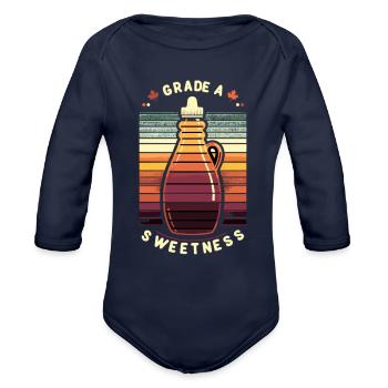 Maple Syrup Canada Tradition and Tapping - Organic Long Sleeve Baby Bodysuit - dark navy - Front