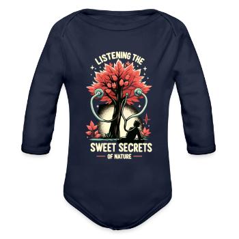 Maple Syrup Canada Tradition and Tapping - Organic Long Sleeve Baby Bodysuit - dark navy - Front