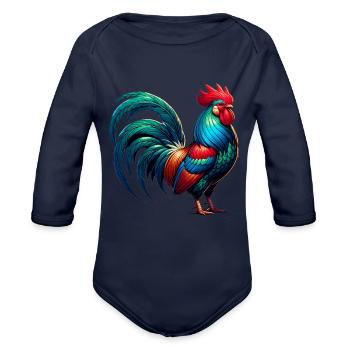 Beautiful Rooster Image - Organic Long Sleeve Baby Bodysuit - dark navy - Front
