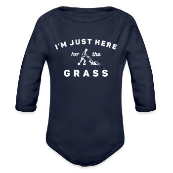 I'm Just Here For the Grass - Organic Long Sleeve Baby Bodysuit - dark navy - Front