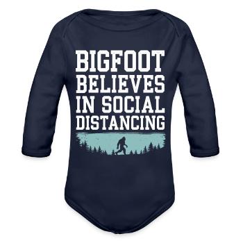 Bigfoot Believer Sasquatch Cryptid Forest Creature - Organic Long Sleeve Baby Bodysuit - dark navy - Front