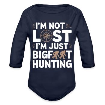Bigfoot Believer Sasquatch Cryptid Forest Creature - Organic Long Sleeve Baby Bodysuit - dark navy - Front
