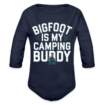 Bigfoot Believer Sasquatch Cryptid Forest Creature - Organic Long Sleeve Baby Bodysuit - dark navy - Front