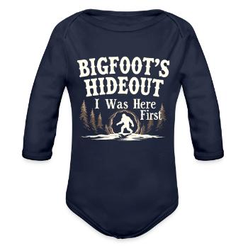 Bigfoot Believer Sasquatch Cryptid Forest Creature - Organic Long Sleeve Baby Bodysuit - dark navy - Front