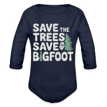 Bigfoot Believer Sasquatch Cryptid Forest Creature - Organic Long Sleeve Baby Bodysuit - dark navy - Front