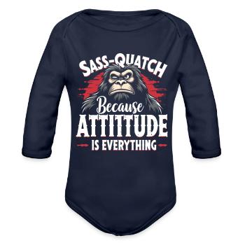 Bigfoot Believer Sasquatch Cryptid Forest Creature - Organic Long Sleeve Baby Bodysuit - dark navy - Front
