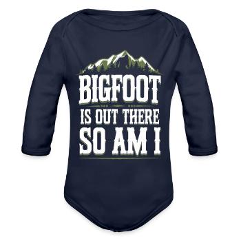 Bigfoot Believer Sasquatch Cryptid Forest Creature - Organic Long Sleeve Baby Bodysuit - dark navy - Front