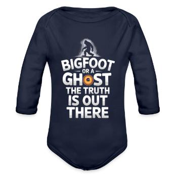 Bigfoot Believer Sasquatch Cryptid Forest Creature - Organic Long Sleeve Baby Bodysuit - dark navy - Front