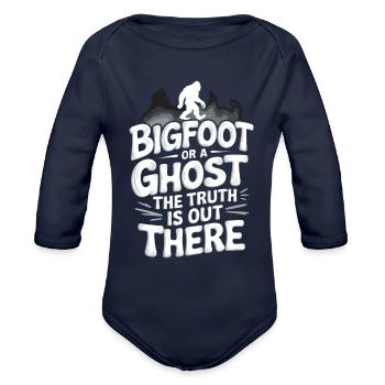 Bigfoot Believer Sasquatch Cryptid Forest Creature - Organic Long Sleeve Baby Bodysuit - dark navy - Front