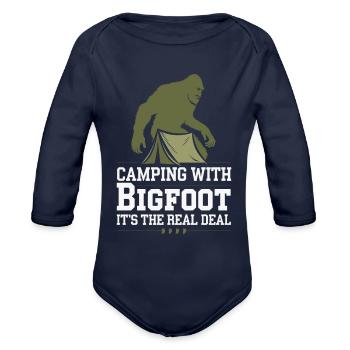 Bigfoot Believer Sasquatch Cryptid Forest Creature - Organic Long Sleeve Baby Bodysuit - dark navy - Front