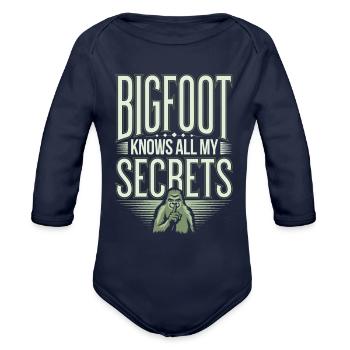 Bigfoot Believer Sasquatch Cryptid Forest Creature - Organic Long Sleeve Baby Bodysuit - dark navy - Front