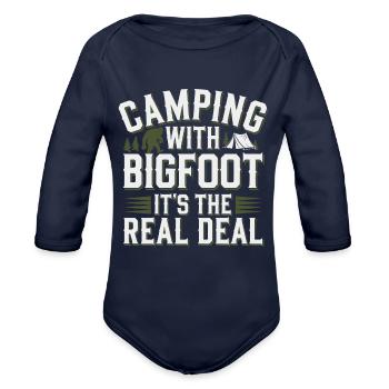 Bigfoot Believer Sasquatch Cryptid Forest Creature - Organic Long Sleeve Baby Bodysuit - dark navy - Front