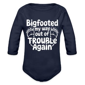 Bigfoot Believer Sasquatch Cryptid Forest Creature - Organic Long Sleeve Baby Bodysuit - dark navy - Front