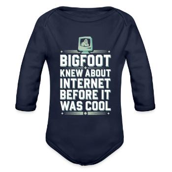 Bigfoot Believer Sasquatch Cryptid Forest Creature - Organic Long Sleeve Baby Bodysuit - dark navy - Front