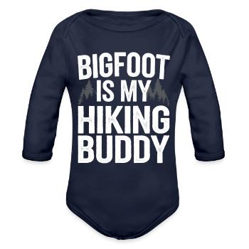 Bigfoot Believer Sasquatch Cryptid Forest Creature - Organic Long Sleeve Baby Bodysuit - dark navy - Front