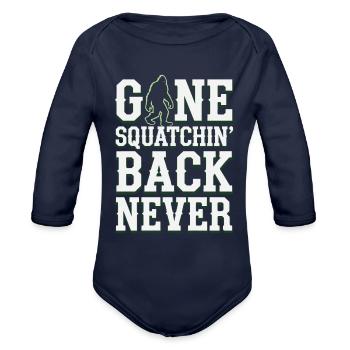 Bigfoot Believer Sasquatch Cryptid Forest Creature - Organic Long Sleeve Baby Bodysuit - dark navy - Front