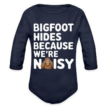 Bigfoot Believer Sasquatch Cryptid Forest Creature - Organic Long Sleeve Baby Bodysuit - dark navy - Front