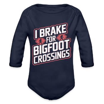 Bigfoot Believer Sasquatch Cryptid Forest Creature - Organic Long Sleeve Baby Bodysuit - dark navy - Front