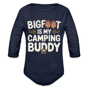 Bigfoot Believer Sasquatch Cryptid Forest Creature - Organic Long Sleeve Baby Bodysuit - dark navy - Front