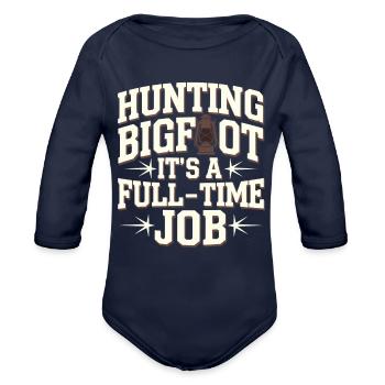 Bigfoot Believer Sasquatch Cryptid Forest Creature - Organic Long Sleeve Baby Bodysuit - dark navy - Front