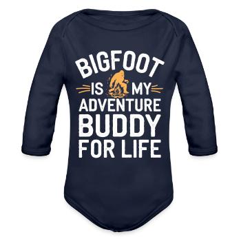 Bigfoot Believer Sasquatch Cryptid Forest Creature - Organic Long Sleeve Baby Bodysuit - dark navy - Front