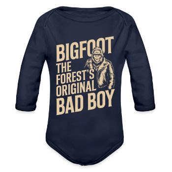Bigfoot Believer Sasquatch Cryptid Forest Creature - Organic Long Sleeve Baby Bodysuit - dark navy - Front