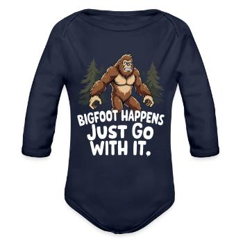 Bigfoot Believer Sasquatch Cryptid Forest Creature - Organic Long Sleeve Baby Bodysuit - dark navy - Front