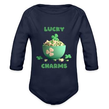 Patrick's Day, lucky charms - Organic Long Sleeve Baby Bodysuit - dark navy - Front