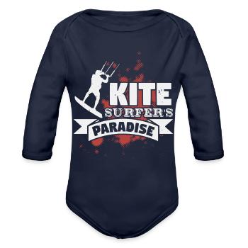 Kite Is Paradise - Organic Long Sleeve Baby Bodysuit - dark navy - Front