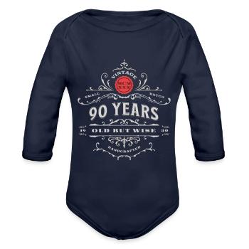 Vintage Ninety Years Old Birthday - Organic Long Sleeve Baby Bodysuit - dark navy - Front
