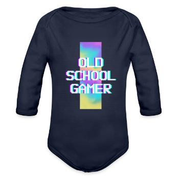 Old School Gamer - Organic Long Sleeve Baby Bodysuit - dark navy - Front